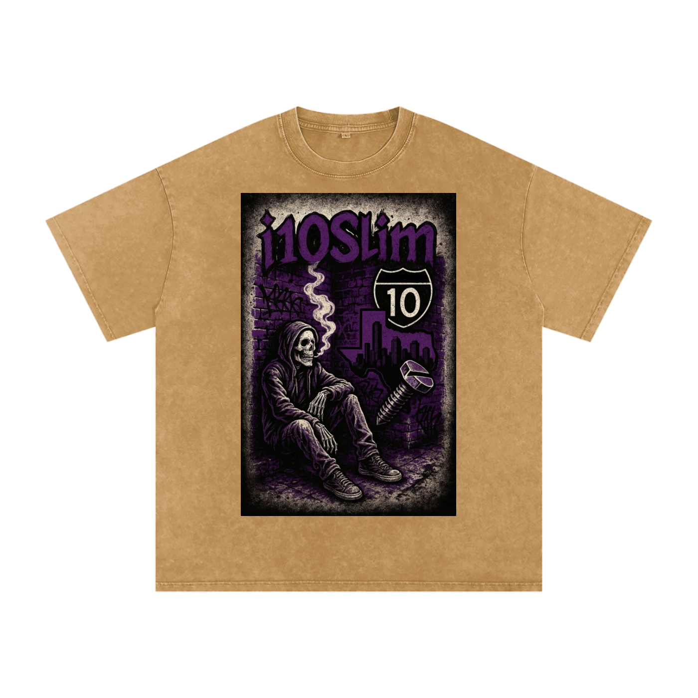 i10Slim Texas Skeleton Acid Wash Oversize T-Shirt