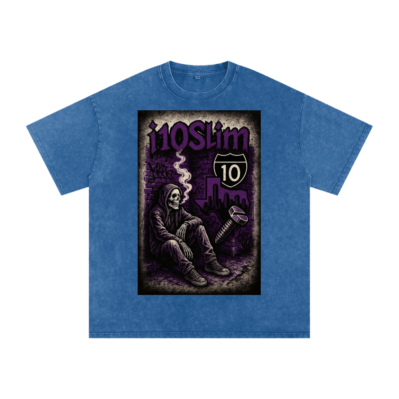i10Slim Texas Skeleton Acid Wash Oversize T-Shirt
