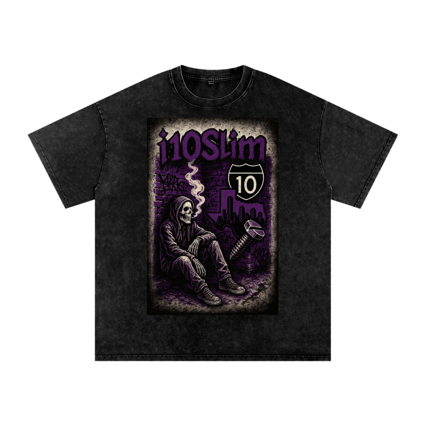 i10Slim Texas Skeleton Acid Wash Oversize T-Shirt