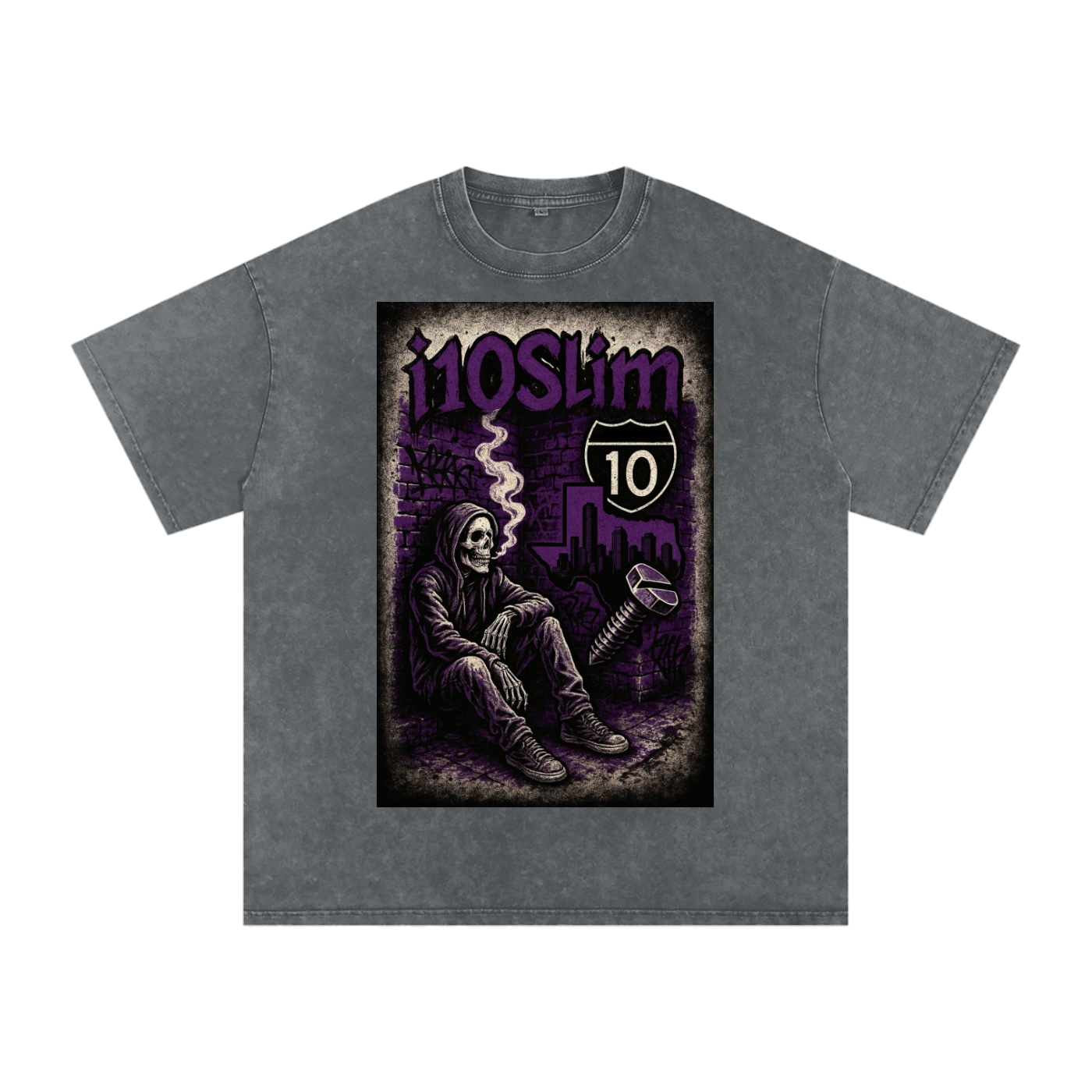 i10Slim Texas Skeleton Acid Wash Oversize T-Shirt