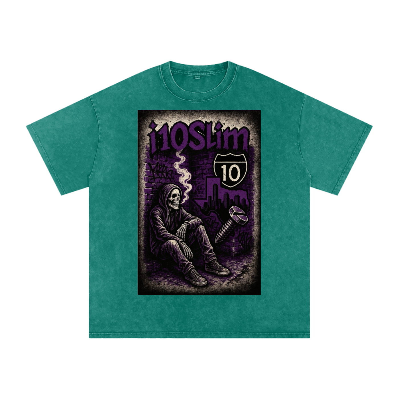 i10Slim Texas Skeleton Acid Wash Oversize T-Shirt