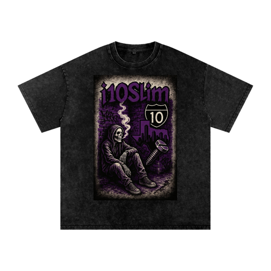 i10Slim Texas Skeleton Acid Wash Oversize T-Shirt
