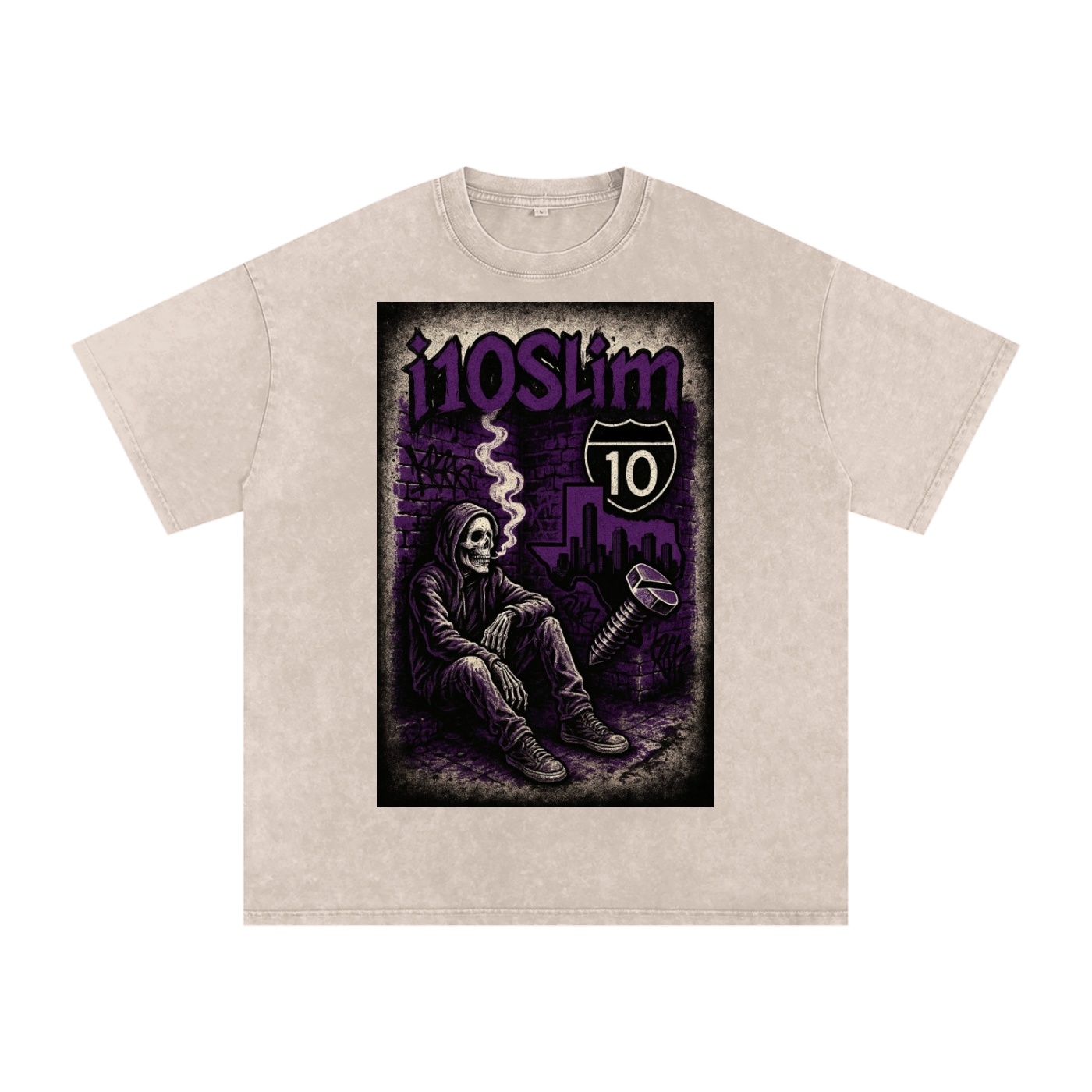 i10Slim Texas Skeleton Acid Wash Oversize T-Shirt